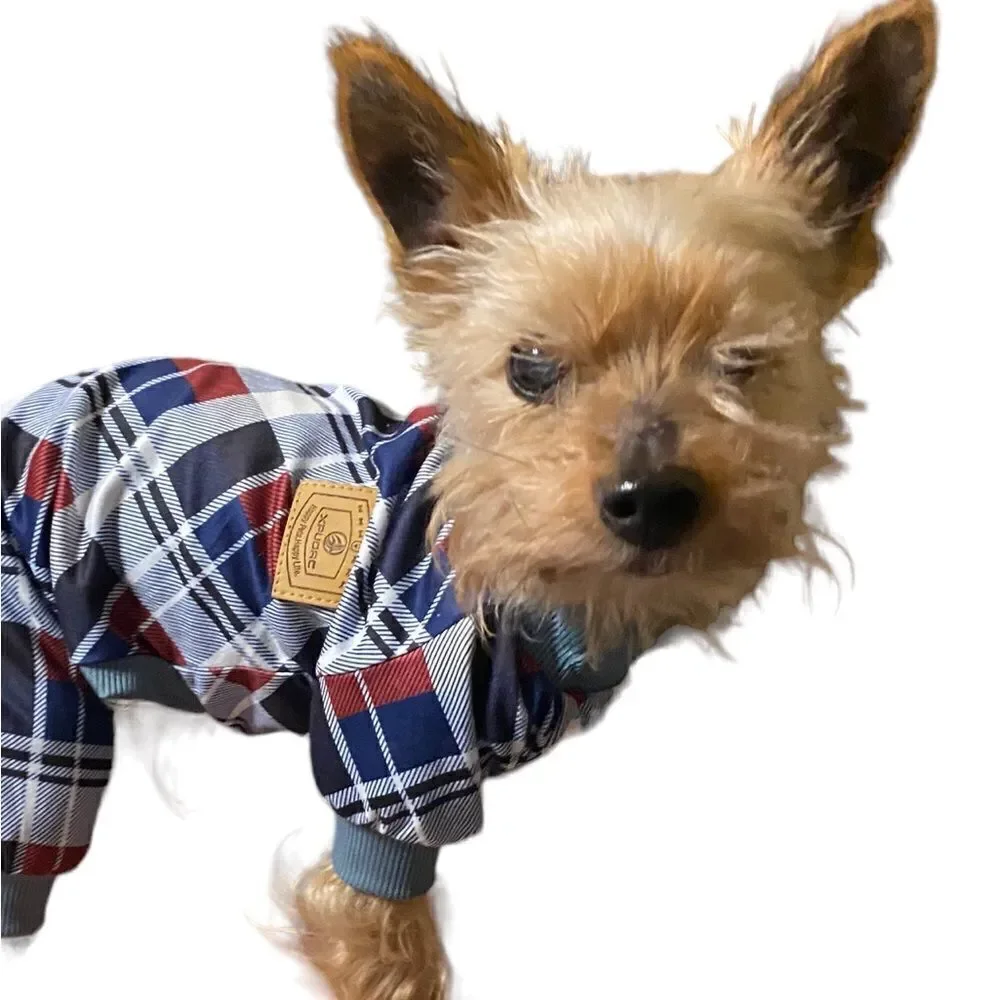 Lightweight Stretchy Plaid Dog Pajamas One Piece Outfit